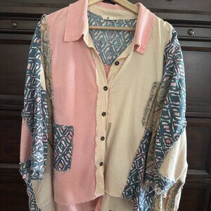 Blue Velvet Button Down Top